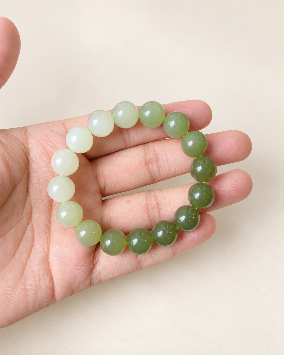 Nephrite Jade Bracelet, Green Gradient — another angle