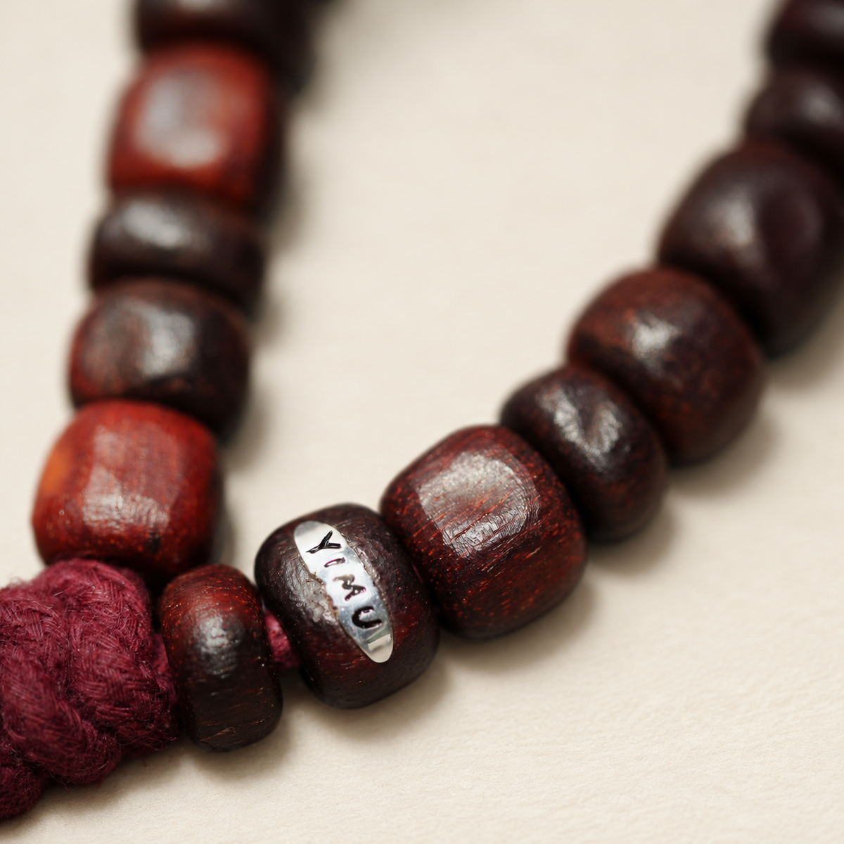 Zitan Hand Strand, Matte Irregular Beads — detail view