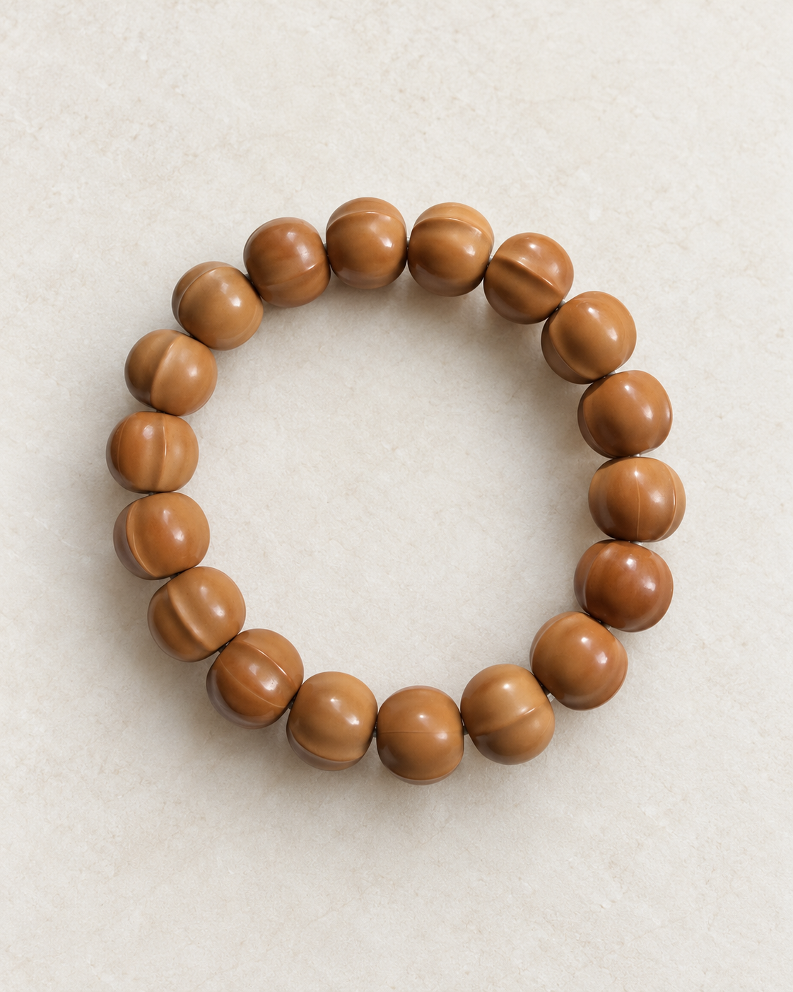 Monkey Head Walnut Bracelet, Shark-Back Beads — another angle