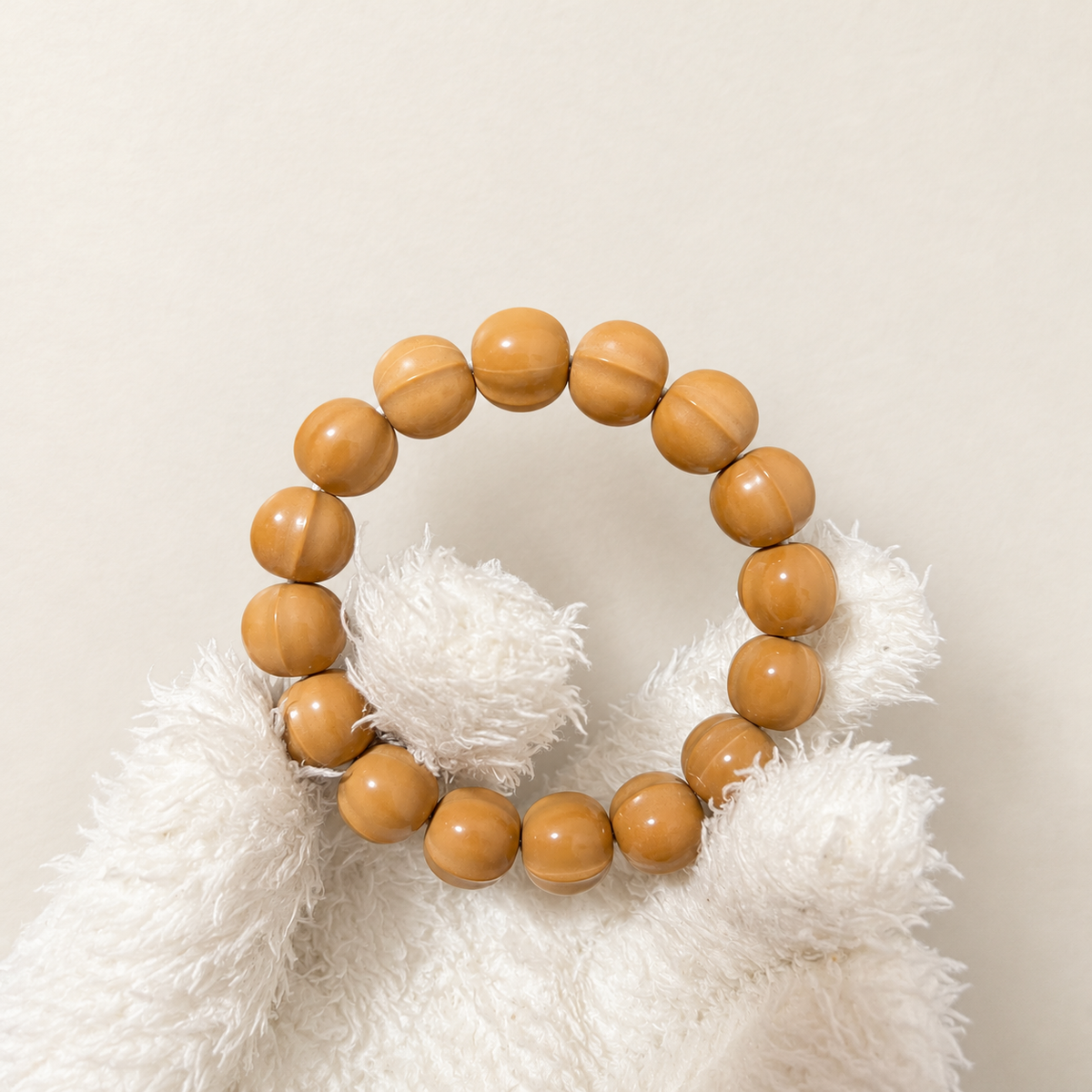 Monkey Head Walnut Bracelet, Shark-Back Beads — detail view