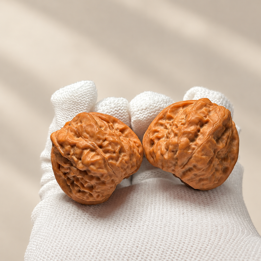 Hand Walnut Pair, Jixian Toad-Head — another angle