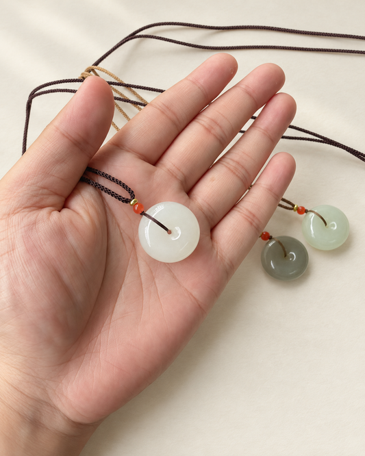 Nephrite Jade Pendant, White Disc — another angle
