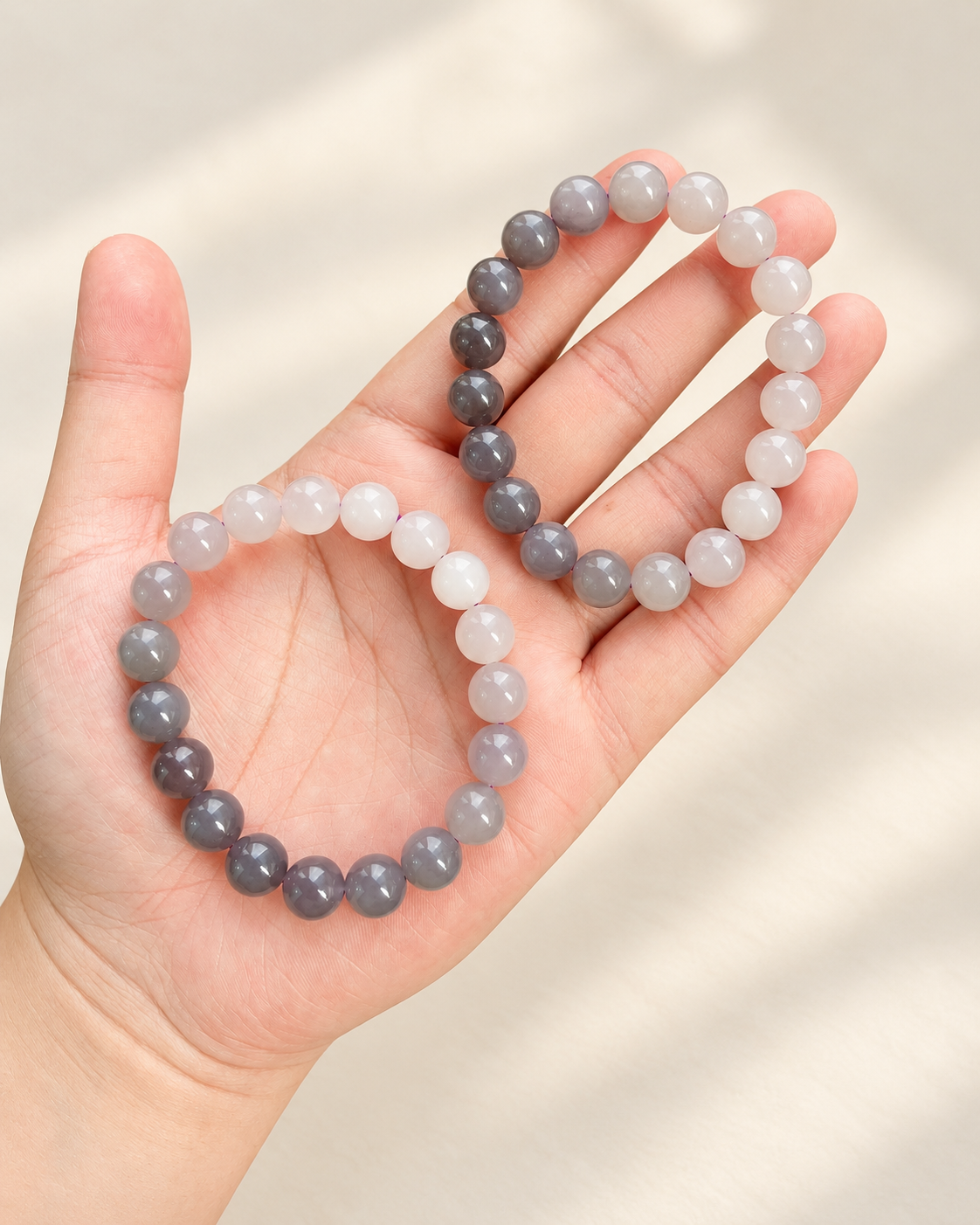 Jade bracelet with smoky purple gradient beads