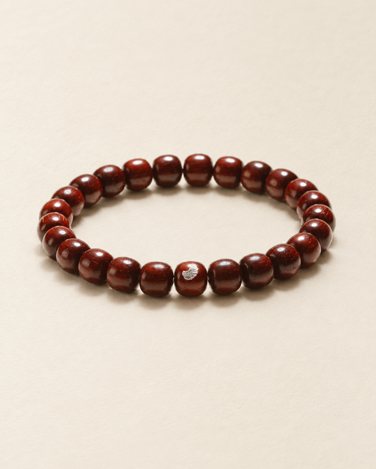 Rosewood Bracelet, Small Barrel Beads and Silver Detail