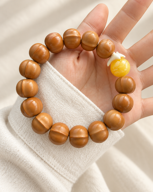 Walnut Bead Bracelet, Curved Ridges