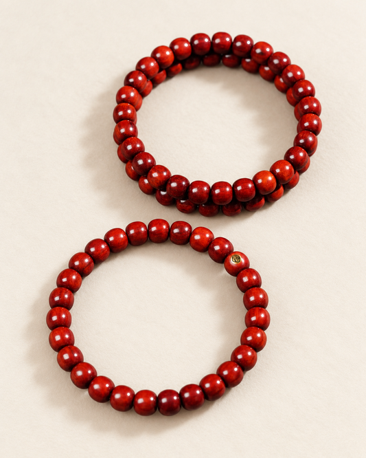 Rosewood Bracelet, Barrel Beads and Gold Tone Accent