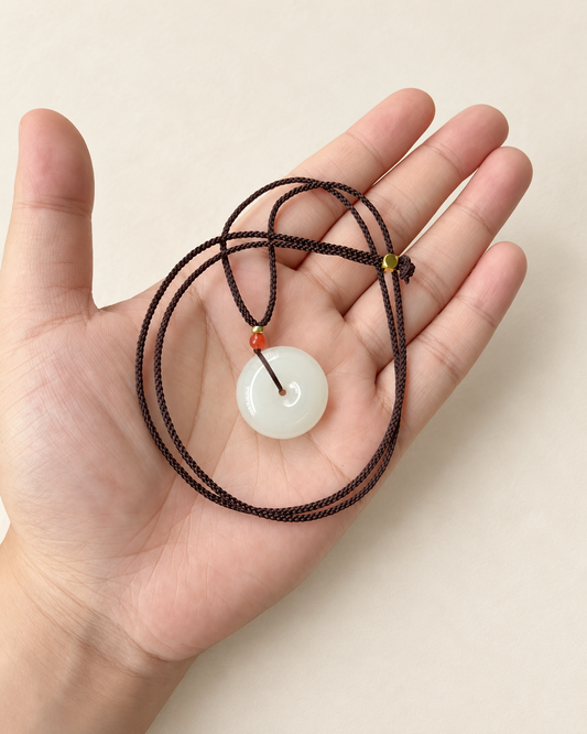 White nephrite jade circle pendant