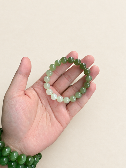 Nephrite Jade Bracelet, Green Gradient — detail view