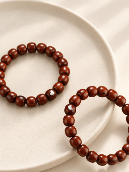 Zitan Bracelet, 10 mm Barrel Beads — detail view