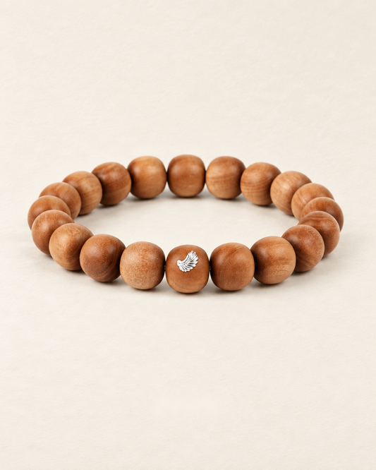 Sandalwood Bracelet, Barrel Beads and Silver Detail