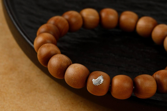 Sandalwood Bracelet, Barrel Beads and Silver Detail — view 2