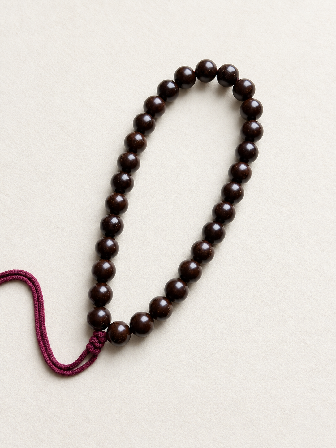 Coconut Calyx Hand Strand, Round Beads — another angle