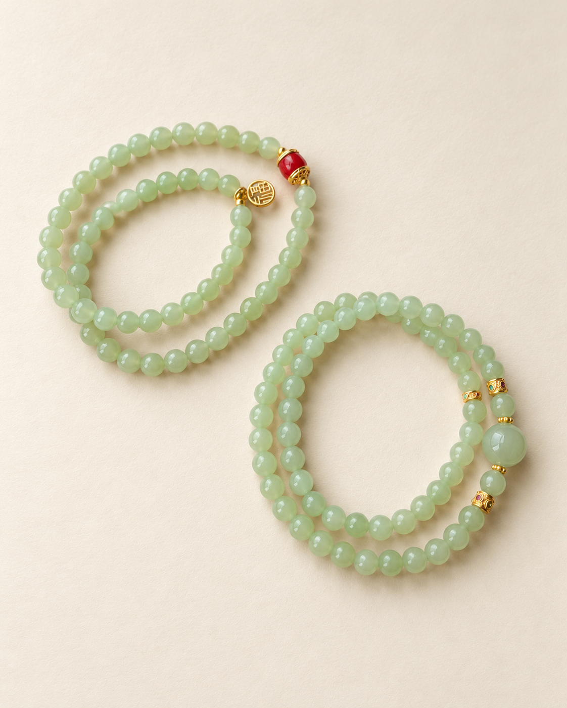 Nephrite Jade Bracelet, 6 mm Pale Green — another angle