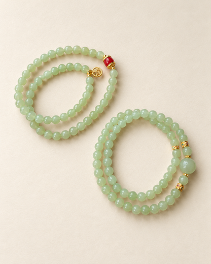 Nephrite Jade Bracelet, 6 mm Pale Green — another angle