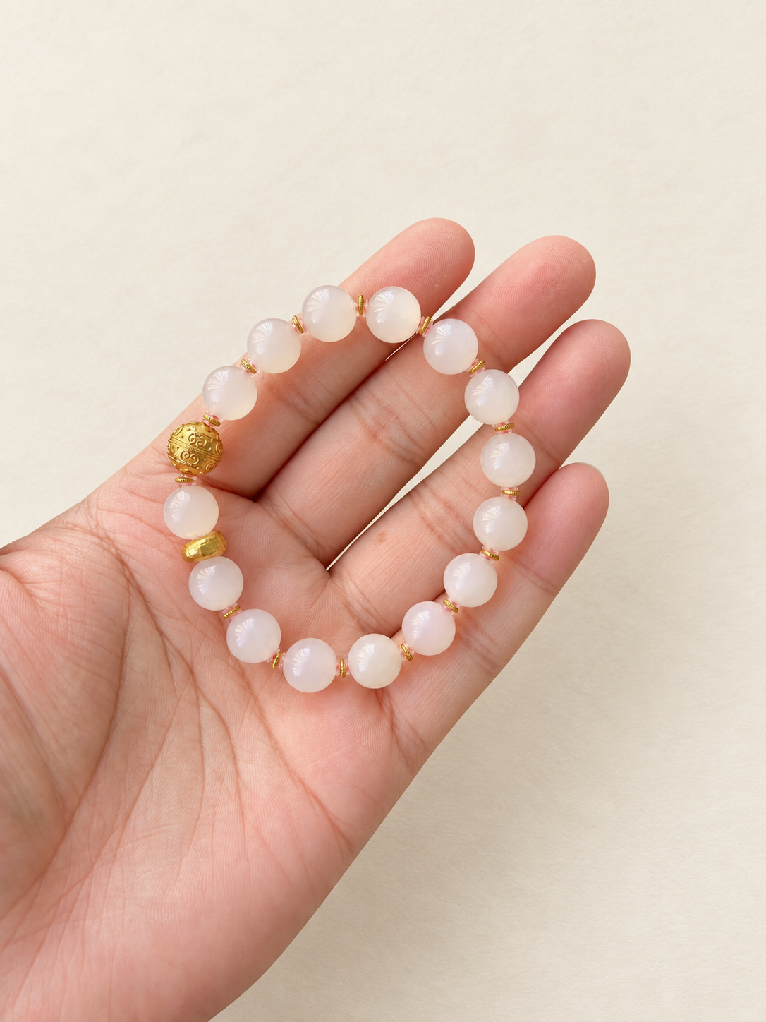 Nephrite Jade Bracelet, Soft Pink — detail view