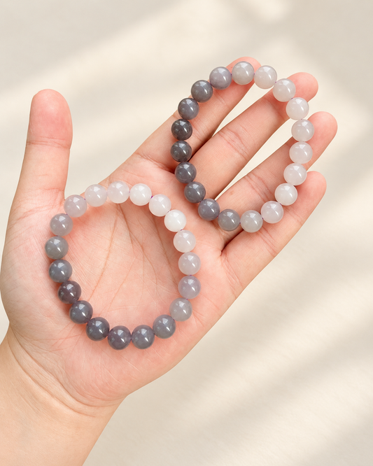 Jade bracelet with smoky purple gradient beads